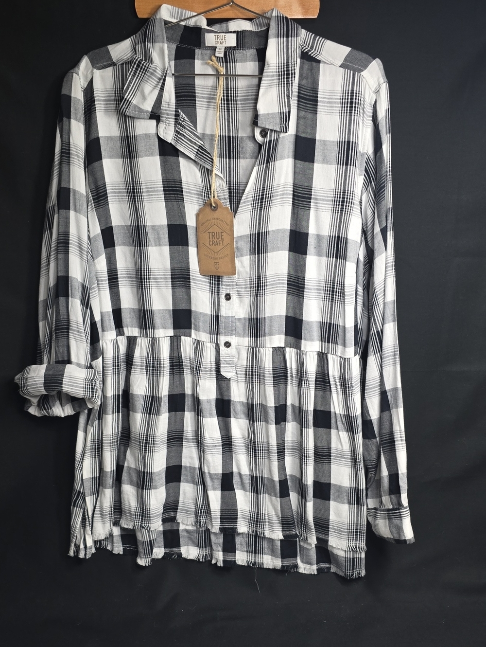 True Craft Black and White Plaid Button-Up Shirt